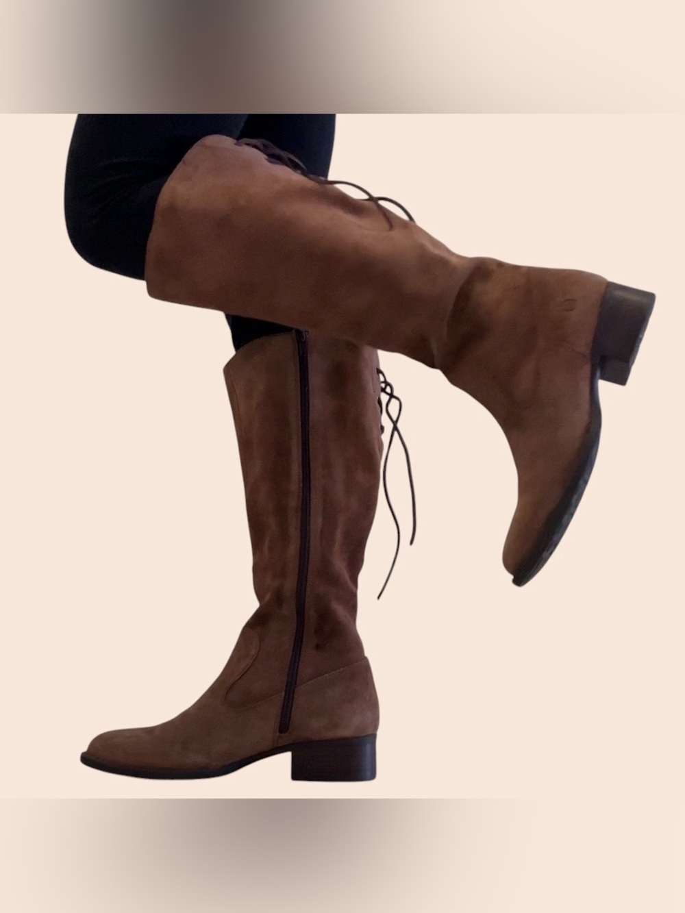 Born Suede Lace Up Knee High Heeled Boots Size 9M Western Indie Boho Festival